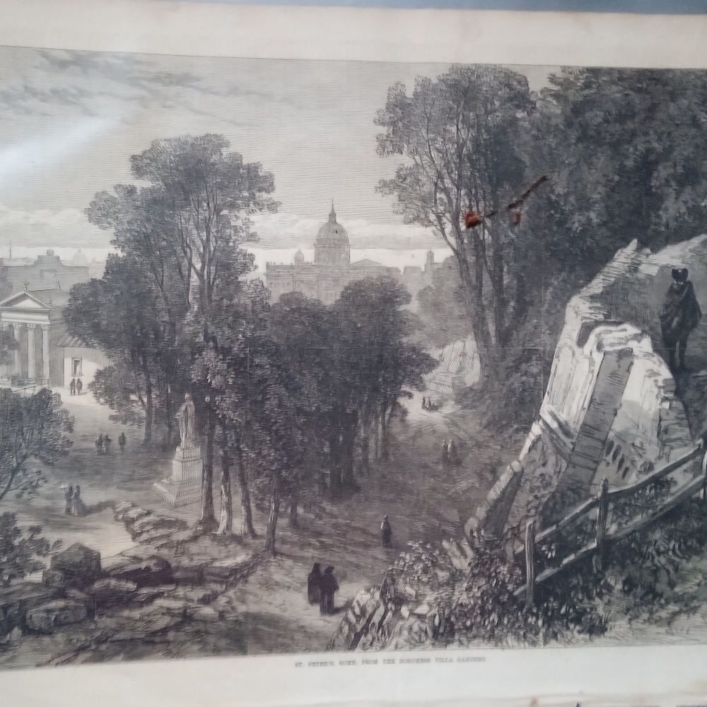 Antique ( 1870 ) Landscape Art Print ( Wood Engraving in Black and White